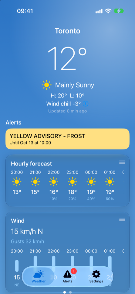 Current conditions and weather alert