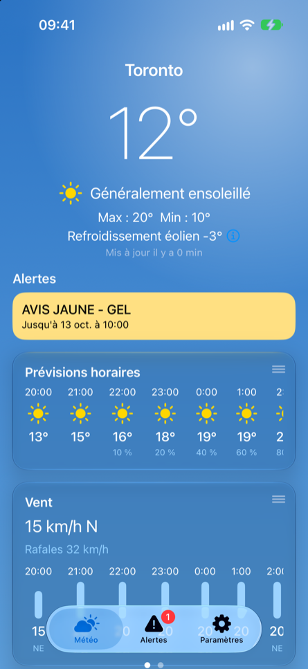 Conditions actuelles et alerte météo